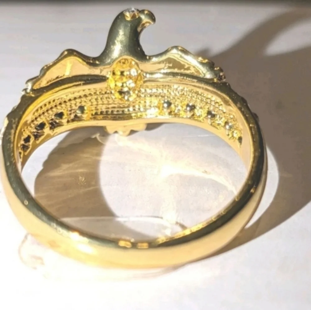 1ct Round Simulated Diamond Mens Flying Eagle Ring 14k Yellow Gold Plated 10